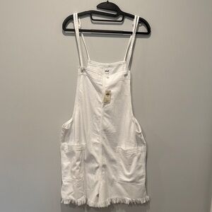 AE White Denim Overalls with Frayed Hem  NWT
